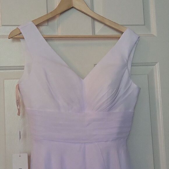 Lavetir White‎ V Neck Cinched Waist Chiffon Flowy Midi Tied Back Dress Size 9 - Picture 5 of 9